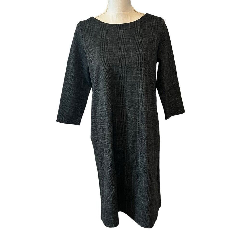 J. Jill NWOT Gray Plaid Shift Dress Size Small
